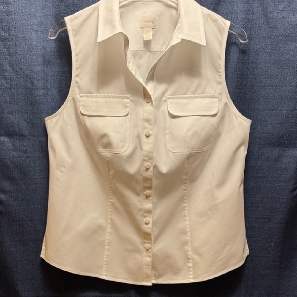 Chico's Beige Sleeveless Button-Down Shirt